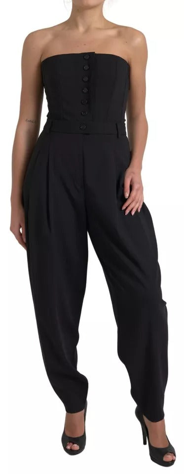 Dolce & Gabbana Black Wool Stretch Strapless Jumpsuit Women's Dress (Pre-Owned)