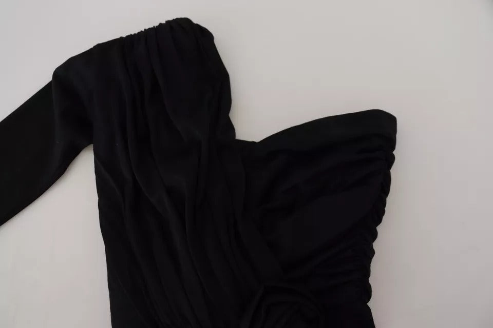 Dolce & Gabbana Black Wrap Sheath One Shoulder Wool Women's Dress (Pre-Owned)