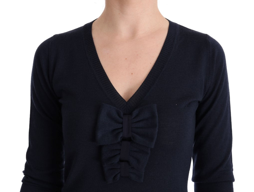 MARGHI LO' Blue Wool Long Sleeve Shift Women's Dress