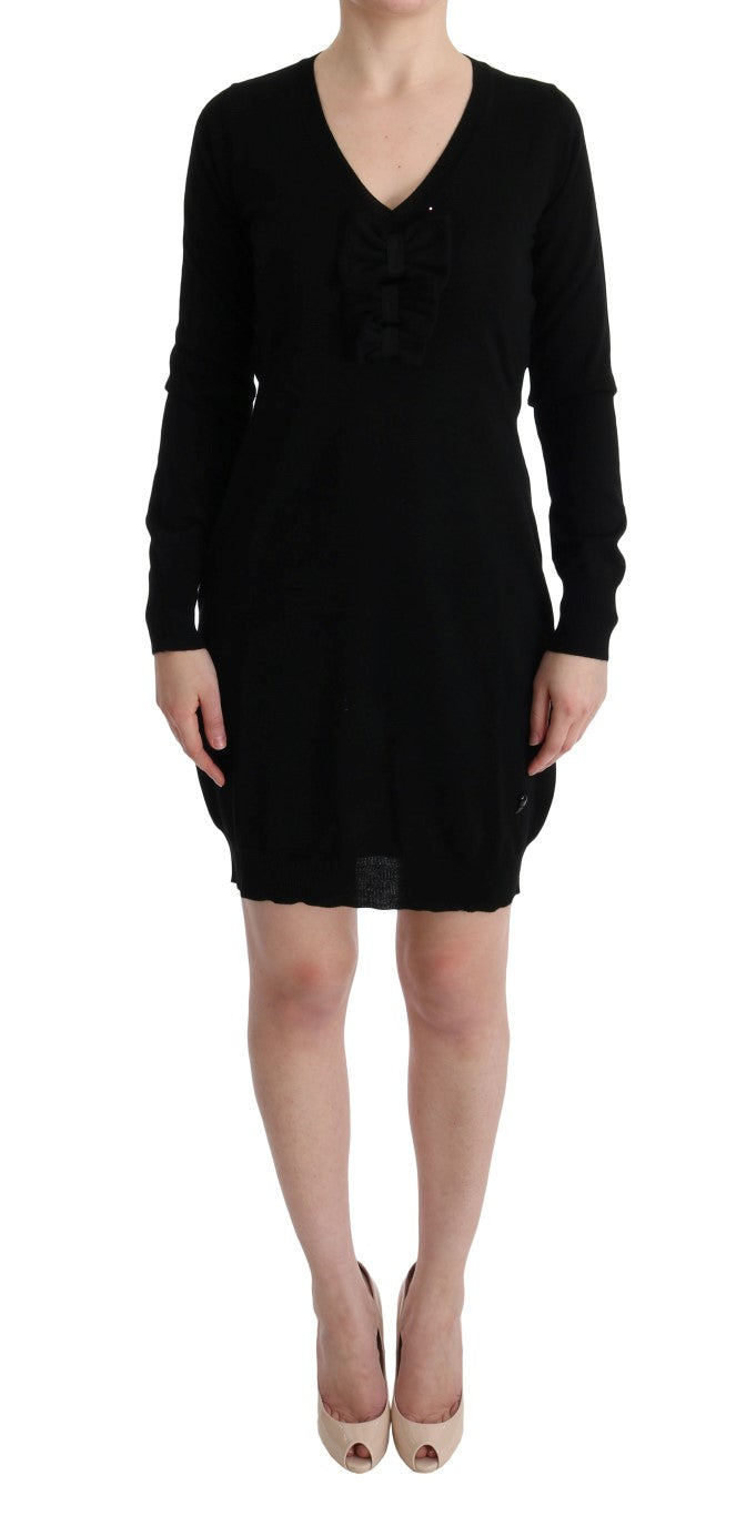MARGHI LO' Black Wool Long Sleeve Shift Women's Dress