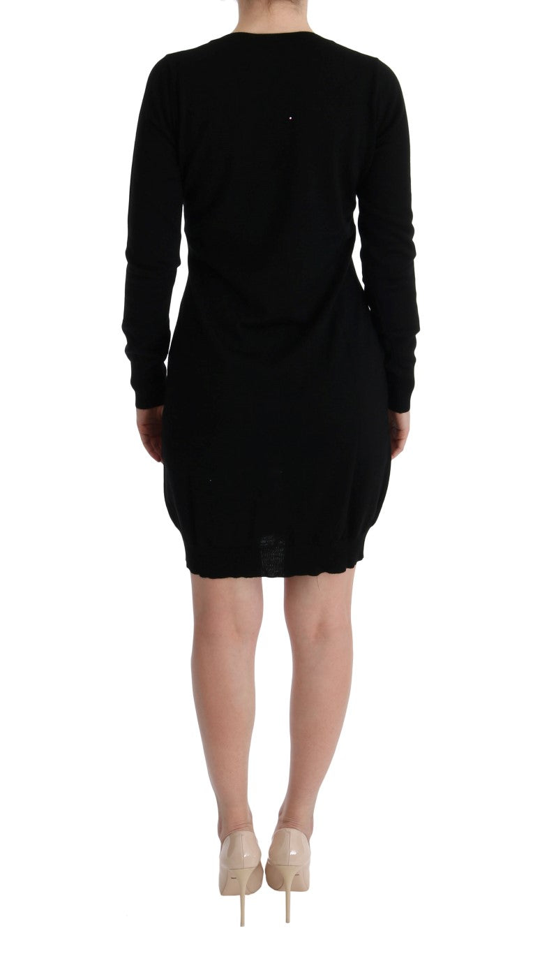 MARGHI LO' Black Wool Long Sleeve Shift Women's Dress