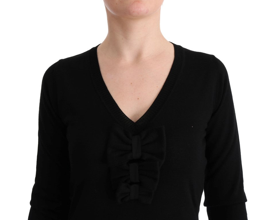 MARGHI LO' Black Wool Long Sleeve Shift Women's Dress