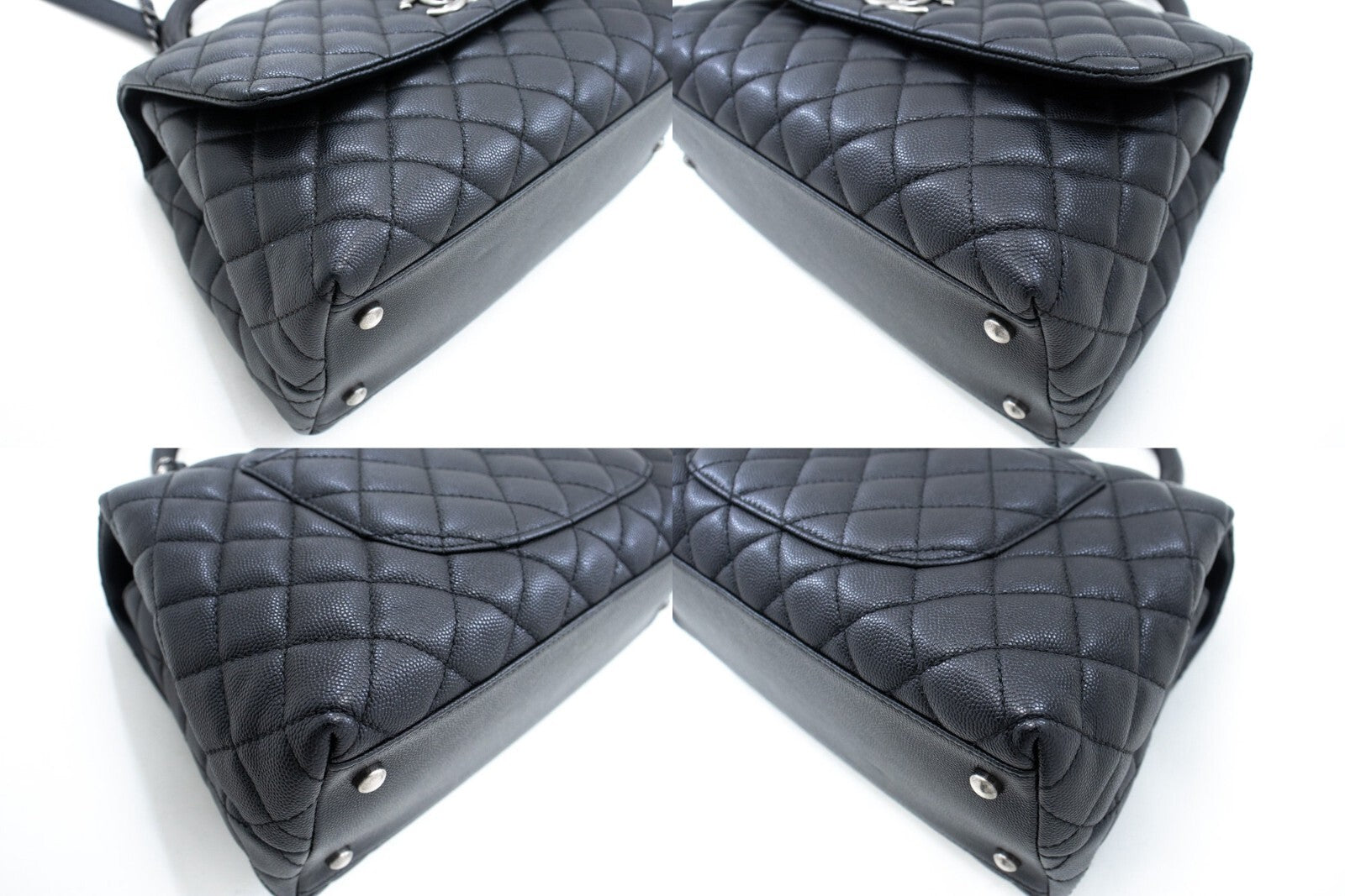 Chanel Top Handle Flap Quilted Caviar Leather Black Calfskin Handbag (Pre-Owned)