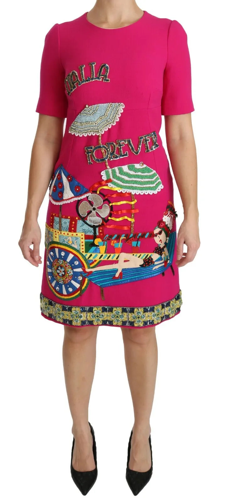 Dolce & Gabbana Pink Italia Forever Crystal Sheath Women's Dress (Pre-Owned)