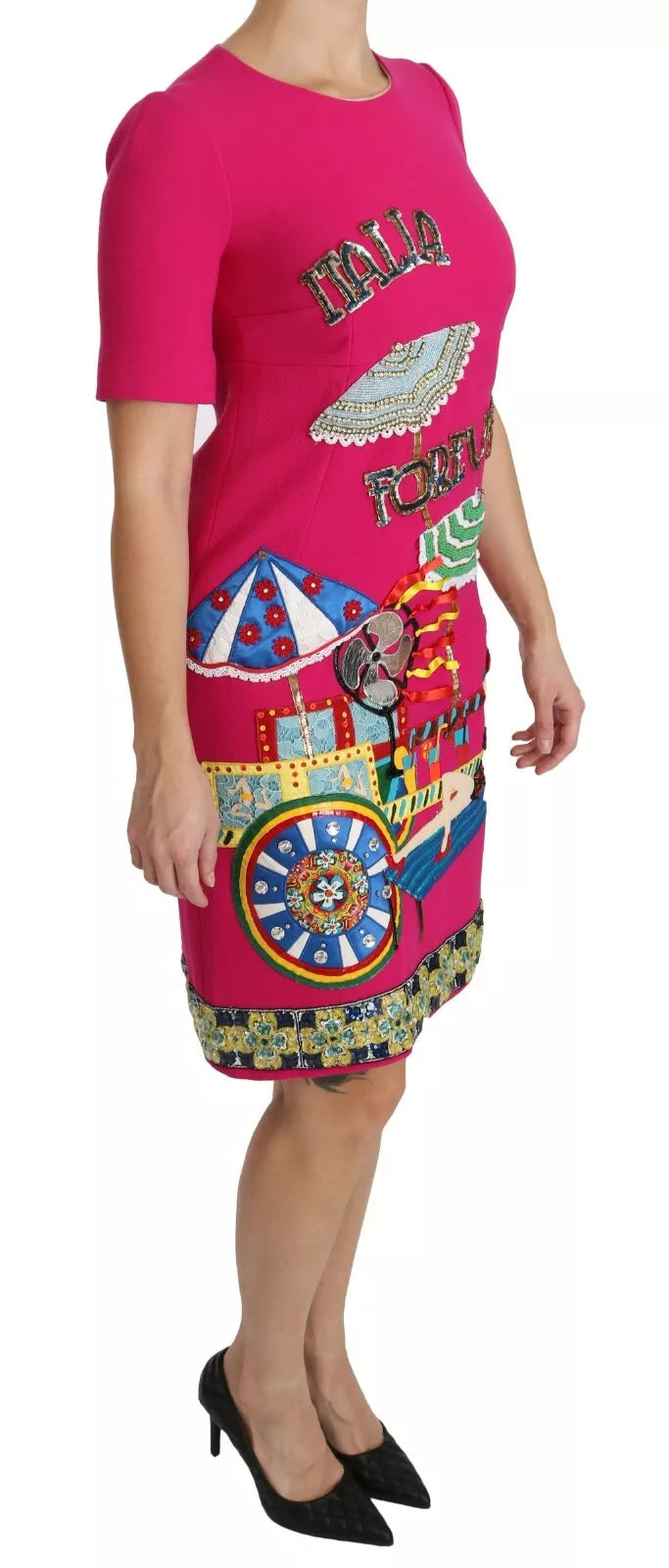 Dolce & Gabbana Pink Italia Forever Crystal Sheath Women's Dress (Pre-Owned)
