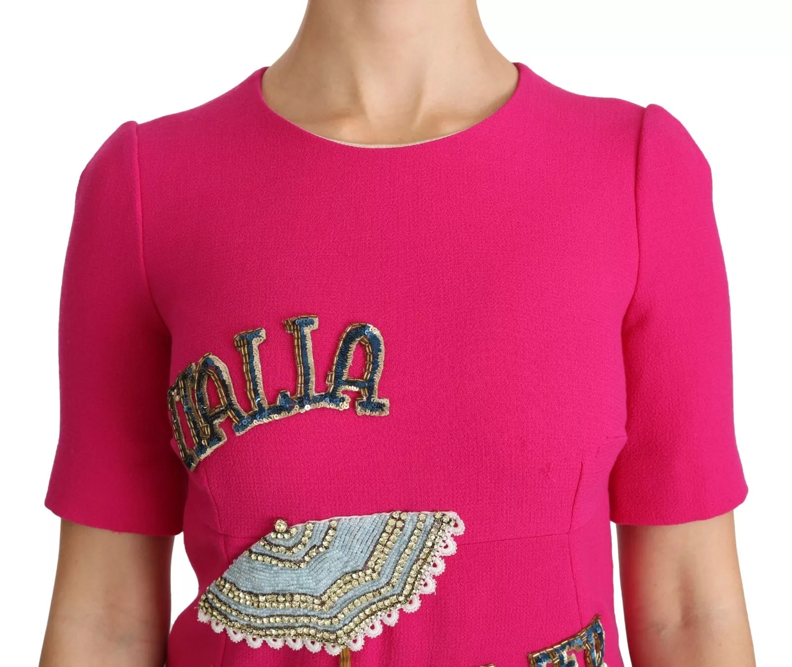 Dolce & Gabbana Pink Italia Forever Crystal Sheath Women's Dress (Pre-Owned)