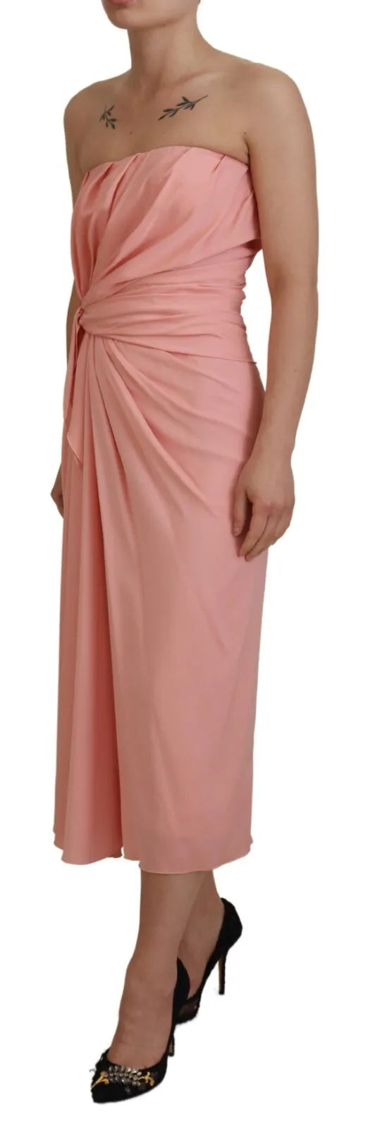 Dolce & Gabbana Pink Silk Stretch Strapless Sheath Midi Women's Dress (Pre-Owned)