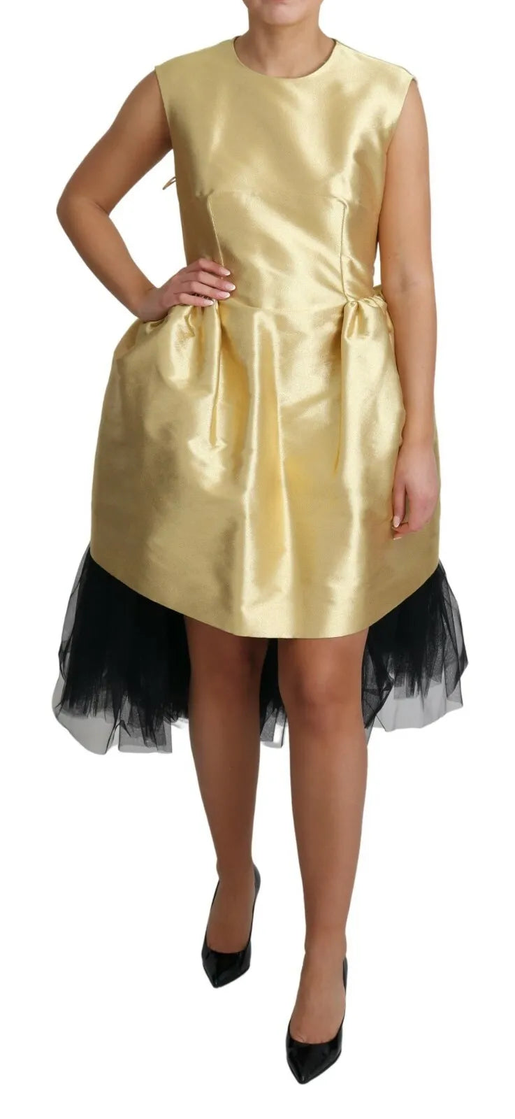 Dolce & Gabbana Gold Polyester Sleeveless A-line Tulle Women's Dress (Pre-Owned)