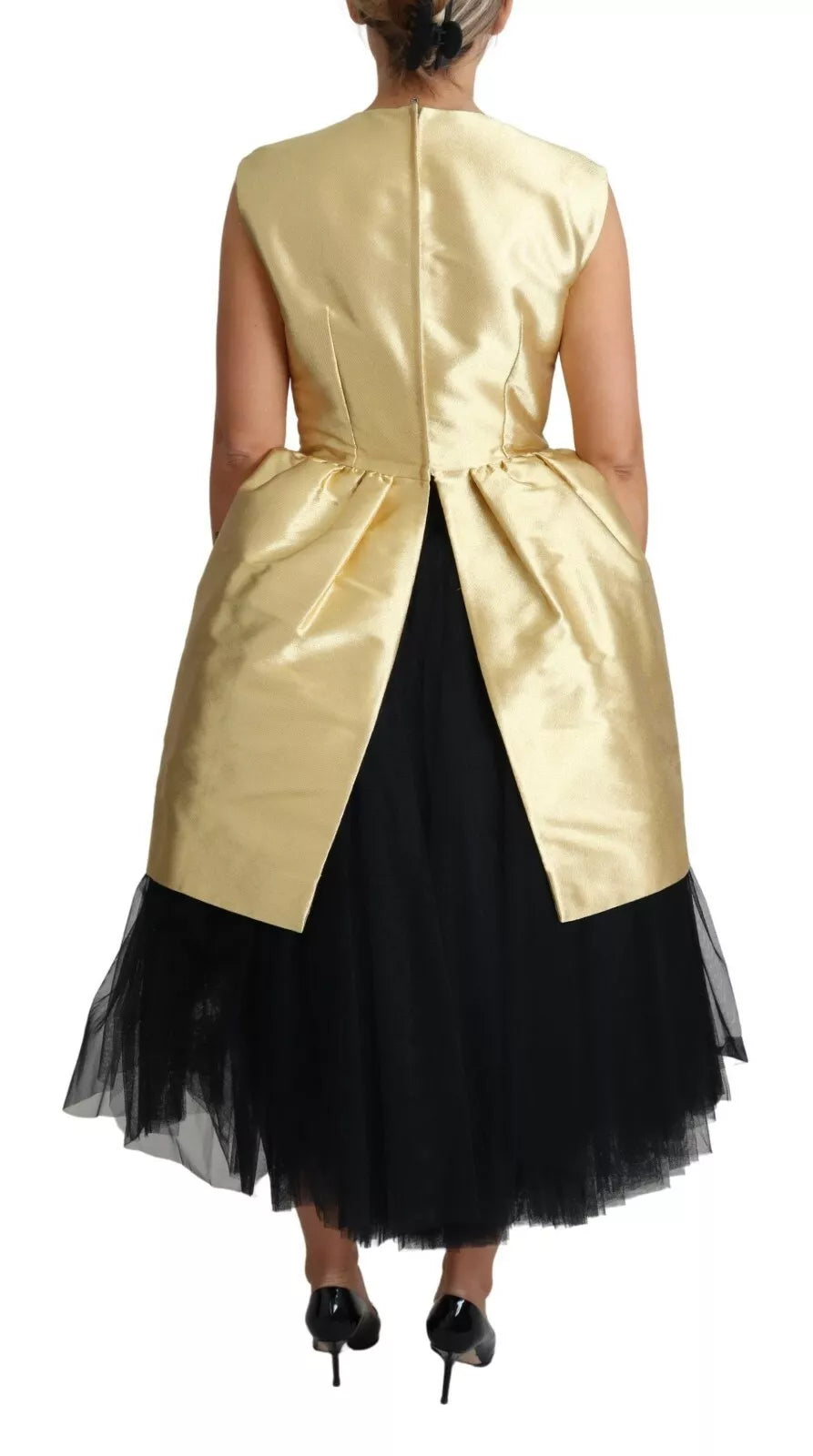 Dolce & Gabbana Gold Polyester Sleeveless A-line Tulle Women's Dress (Pre-Owned)