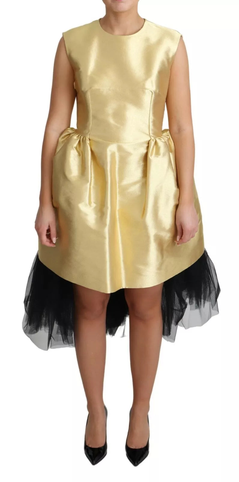 Dolce & Gabbana Polyester Gold Sleeveless A-line Tulle Women's Dress (Pre-Owned)