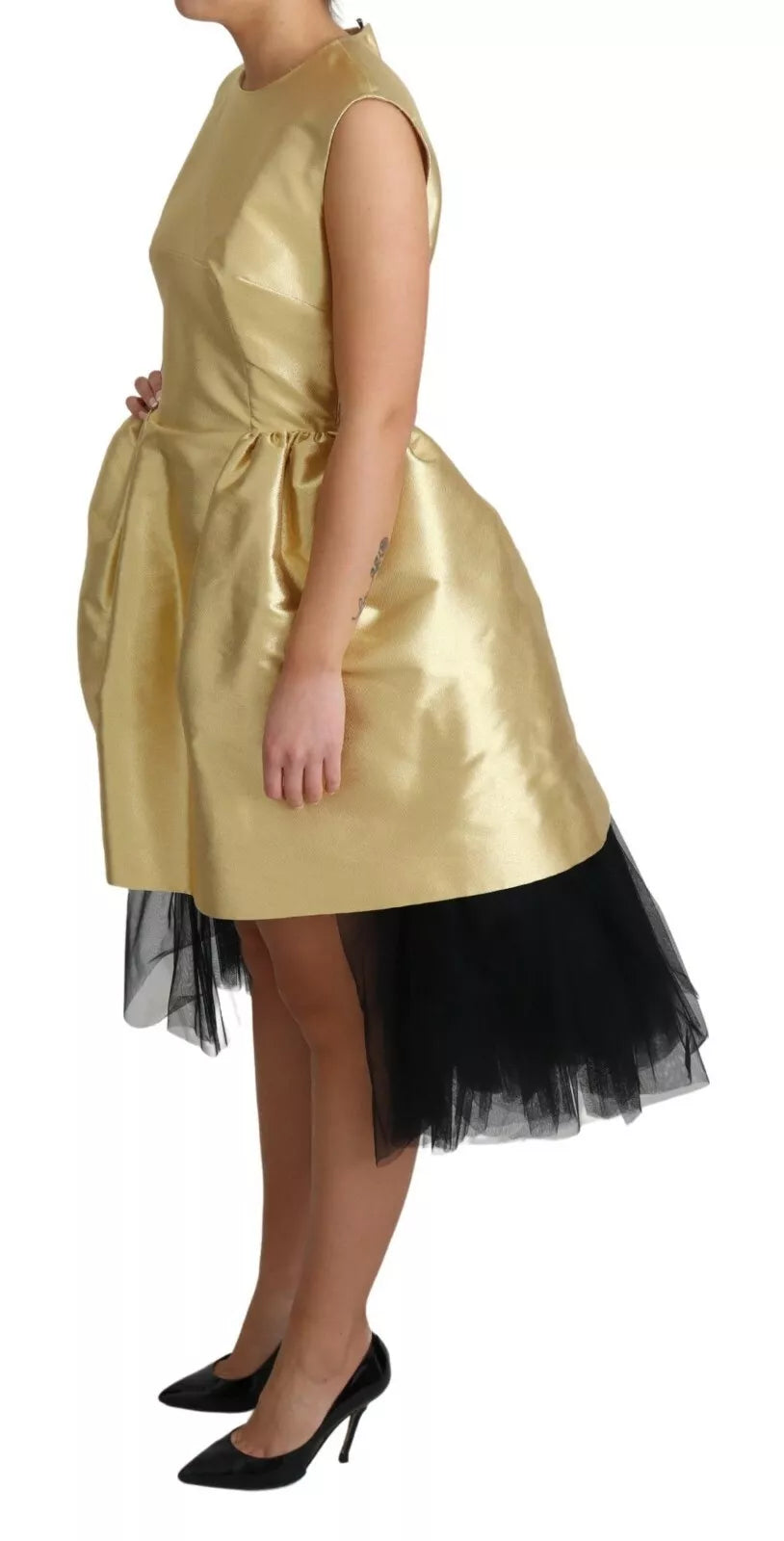 Dolce & Gabbana Polyester Gold Sleeveless A-line Tulle Women's Dress (Pre-Owned)