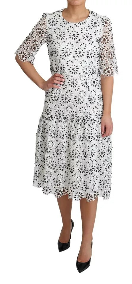 Dolce & Gabbana White Cutout Design Polyester A-line Midi Women's Dress (Pre-Owned)