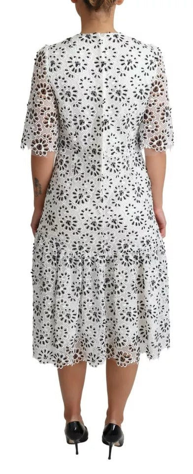 Dolce & Gabbana White Cutout Design Polyester A-line Midi Women's Dress (Pre-Owned)