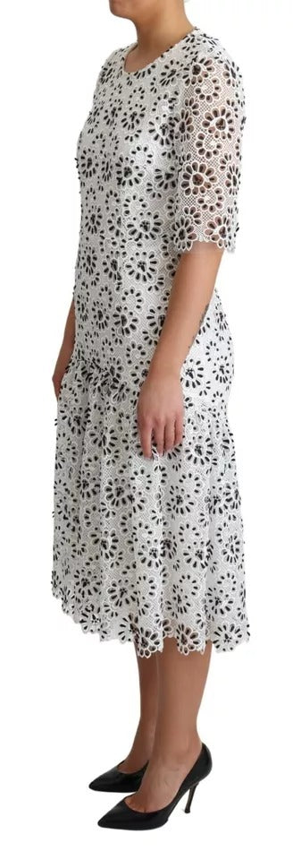 Dolce & Gabbana White Cutout Design Polyester A-line Midi Women's Dress (Pre-Owned)