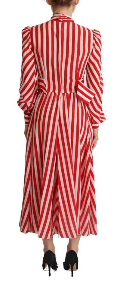 Dolce & Gabbana White Red Silk A-Line Shift Gown Maxi Women's Dress (Pre-Owned)
