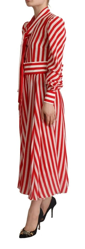 Dolce & Gabbana White Red Silk A-Line Shift Gown Maxi Women's Dress (Pre-Owned)
