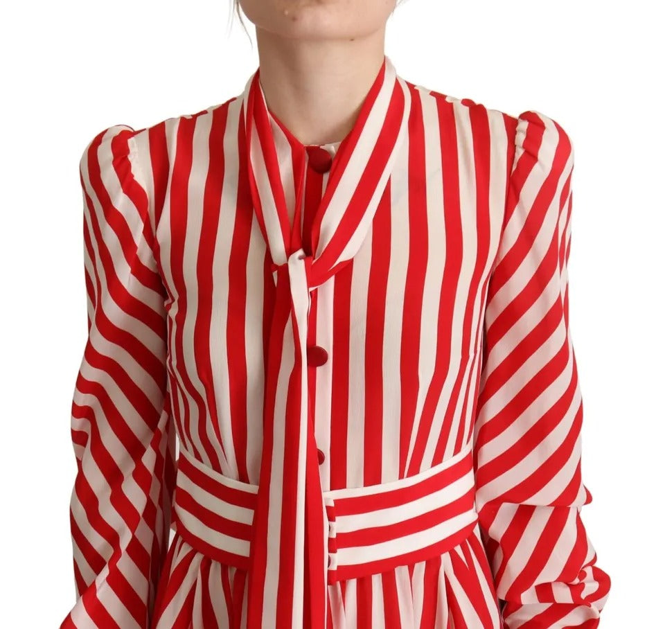 Dolce & Gabbana White Red Silk A-Line Shift Gown Maxi Women's Dress (Pre-Owned)