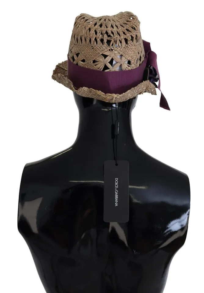 Dolce & Gabbana Brown Ribbon Floral Embellished Straw Women's Hat (Pre-Owned)