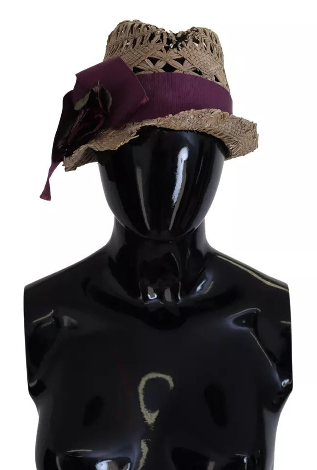 Dolce & Gabbana Brown Ribbon Floral Embellished Straw Women's Hat (Pre-Owned)