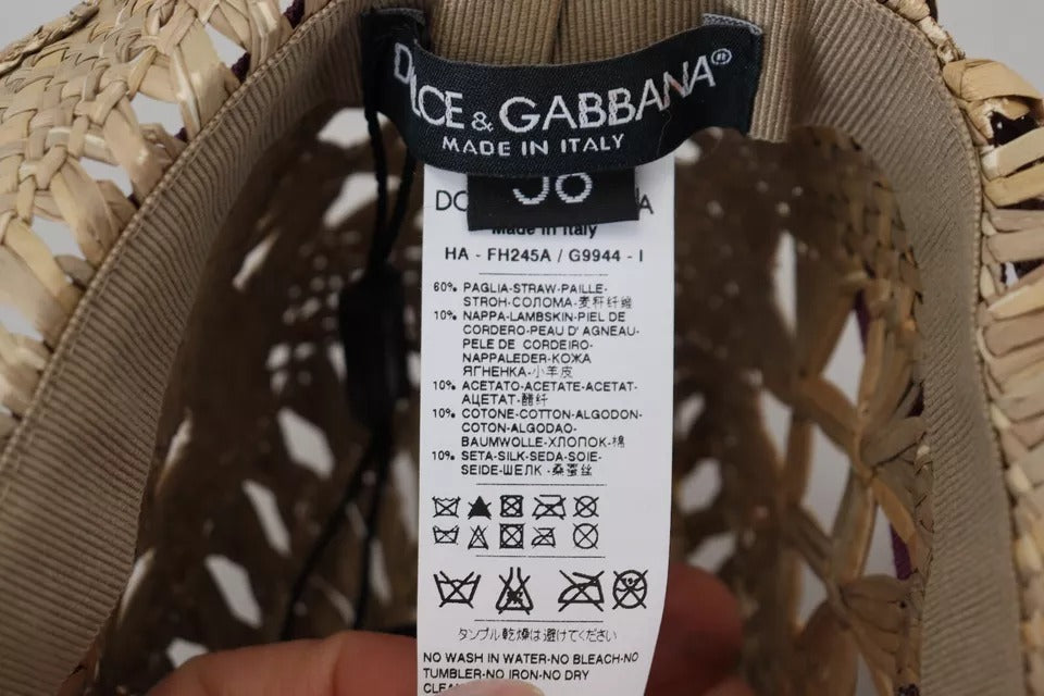 Dolce & Gabbana Brown Ribbon Floral Embellished Straw Women's Hat (Pre-Owned)