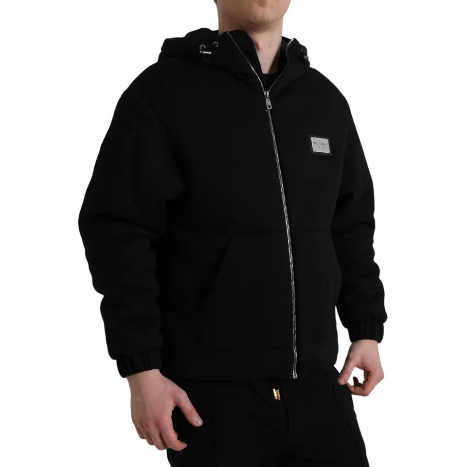 Dolce & Gabbana Black Cotton Hooded Logo Bomber Men's Jacket (Pre-Owned)