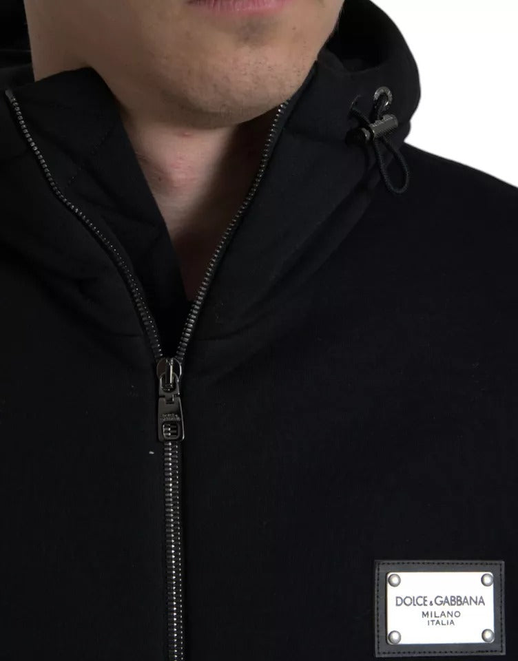 Dolce & Gabbana Black Cotton Hooded Logo Bomber Men's Jacket (Pre-Owned)