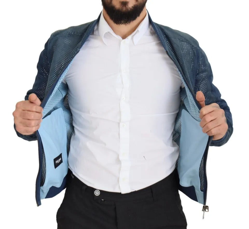Dolce & Gabbana Blue Leather Perforated Full Zip Men's Jacket (Pre-Owned)