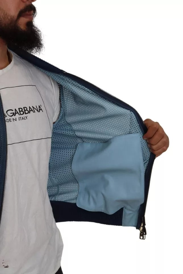 Dolce & Gabbana Blue Leather Perforated Full Zip Men's Jacket (Pre-Owned)