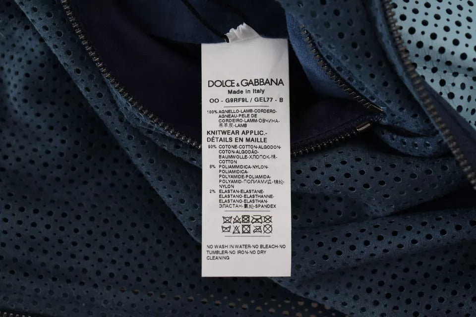 Dolce & Gabbana Blue Leather Perforated Full Zip Men's Jacket (Pre-Owned)