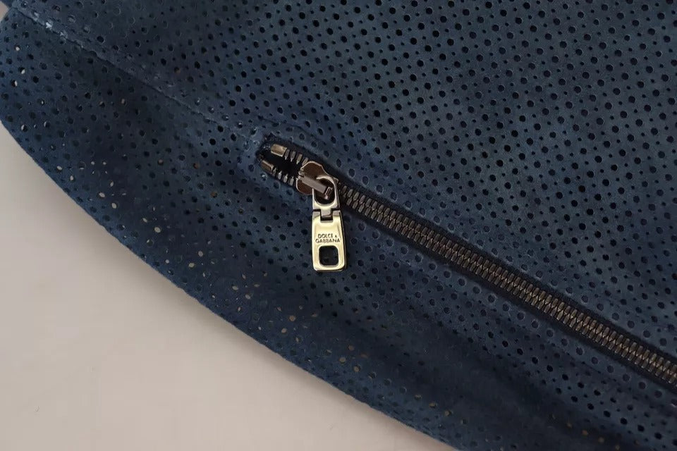 Dolce & Gabbana Blue Leather Perforated Full Zip Men's Jacket (Pre-Owned)