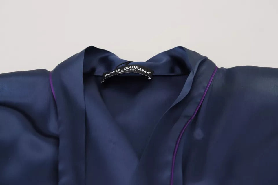 Dolce & Gabbana Blue Satin Silk Waist Belt Robe Men's Jacket (Pre-Owned)