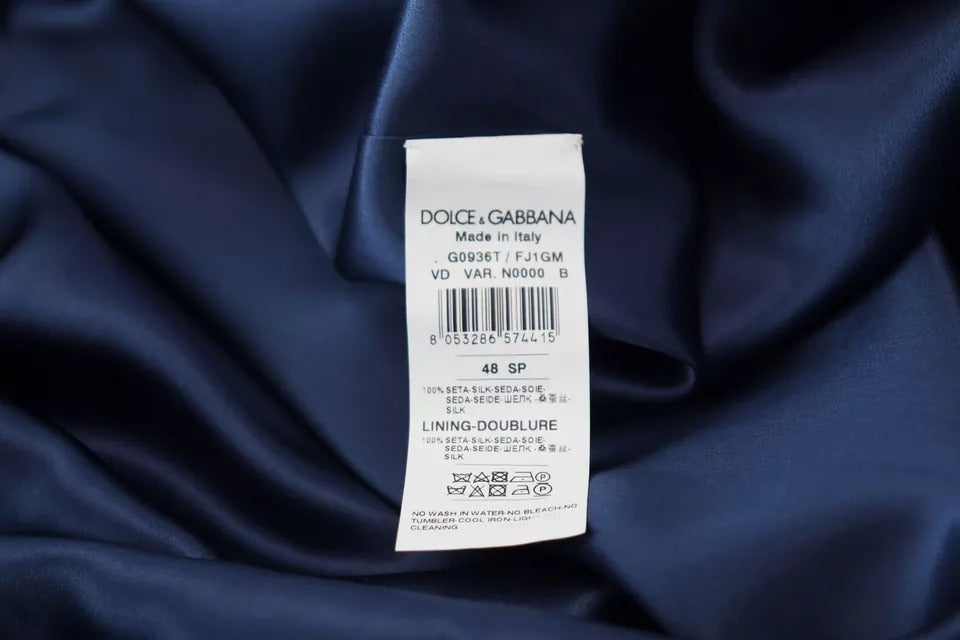 Dolce & Gabbana Blue Satin Silk Waist Belt Robe Men's Jacket (Pre-Owned)