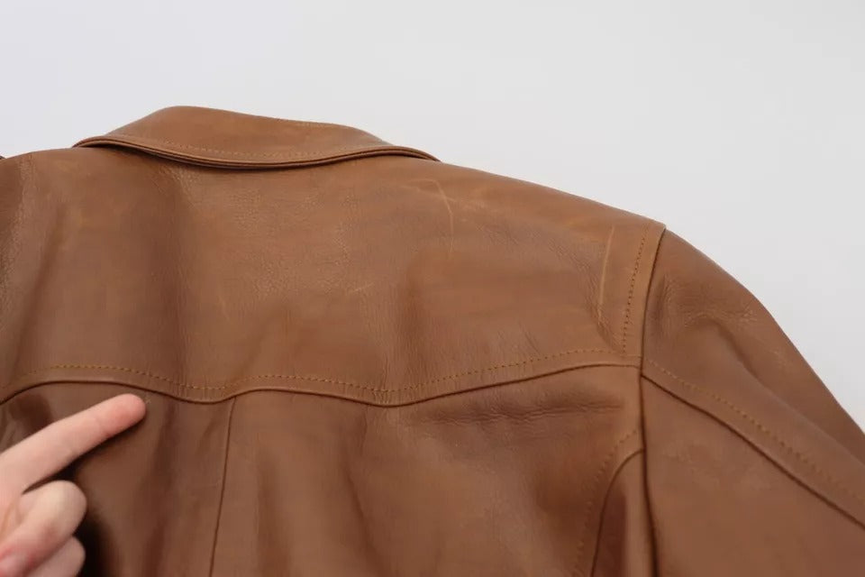 Dolce & Gabbana Brown Calfskin Leather Button Down Men's Jacket (Pre-Owned)