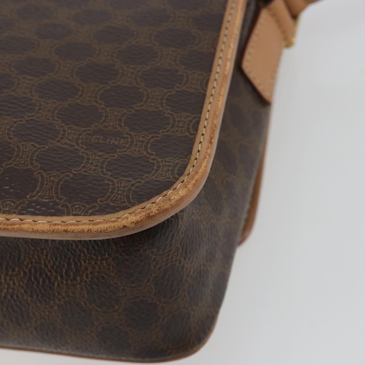 Celine Vintage Macadam Circle Logo Canvas And Leather Brown Canvas Shoulder Bag Bag (Pre-Owned)