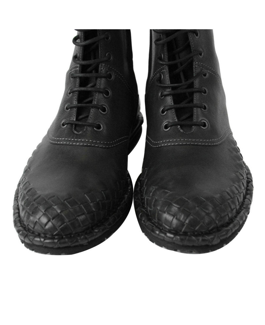 Bottega Veneta Men's Dark Gray Leather Side Zipper Boots 456529 2015