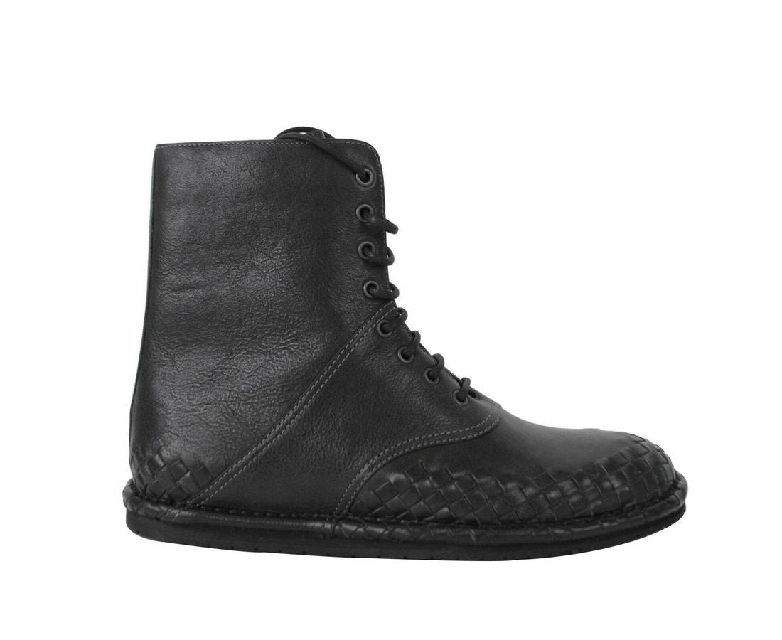 Bottega Veneta Men's Dark Gray Leather Side Zipper Boots 456529 2015