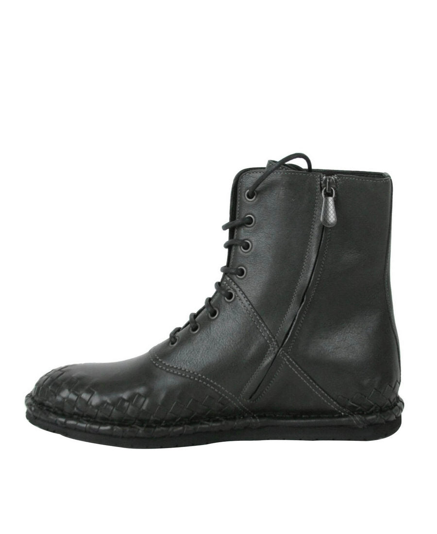 Bottega Veneta Men's Dark Gray Leather Side Zipper Boots 456529 2015