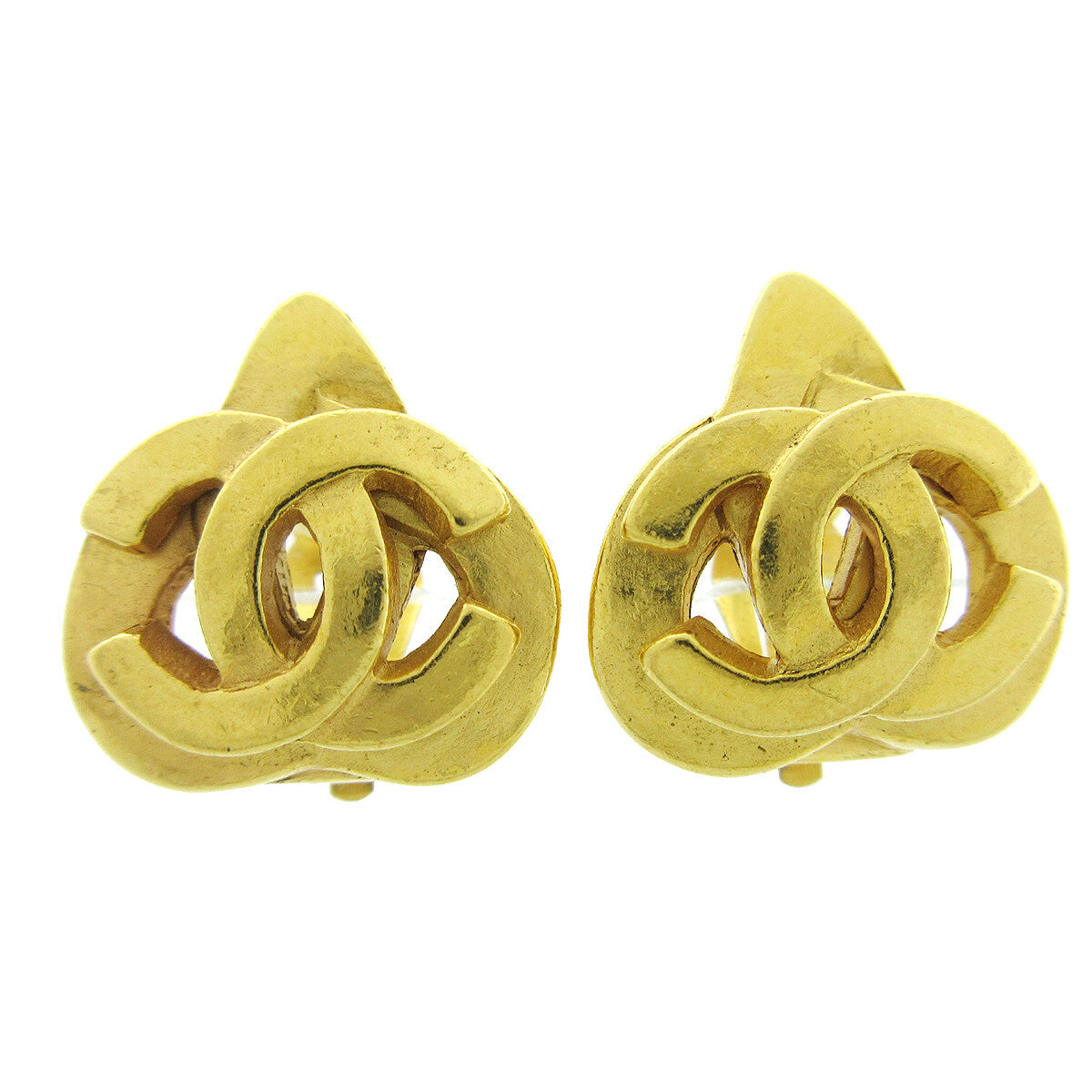 Chanel Cc Logo Heart Gold-Plated Gold Gold_Plated Earrings Jewelry (Pre-Owned)