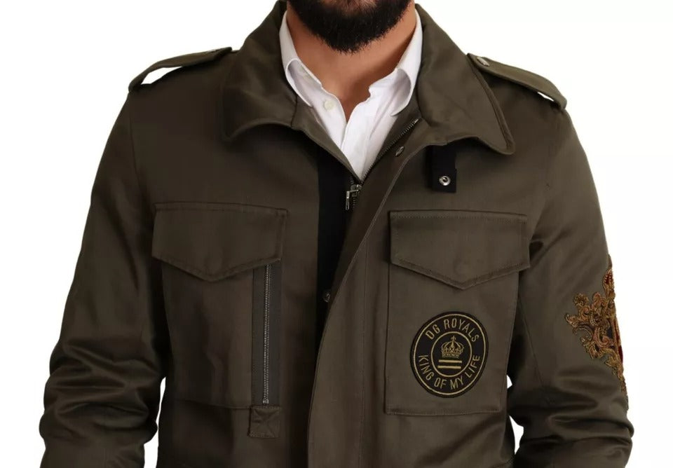 Dolce & Gabbana Green Cotton DG Love Blouson Coat Men's Jacket (Pre-Owned)
