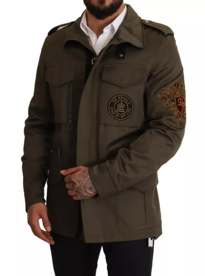 Dolce & Gabbana Green Cotton DG Love Blouson Coat Men's Jacket (Pre-Owned)