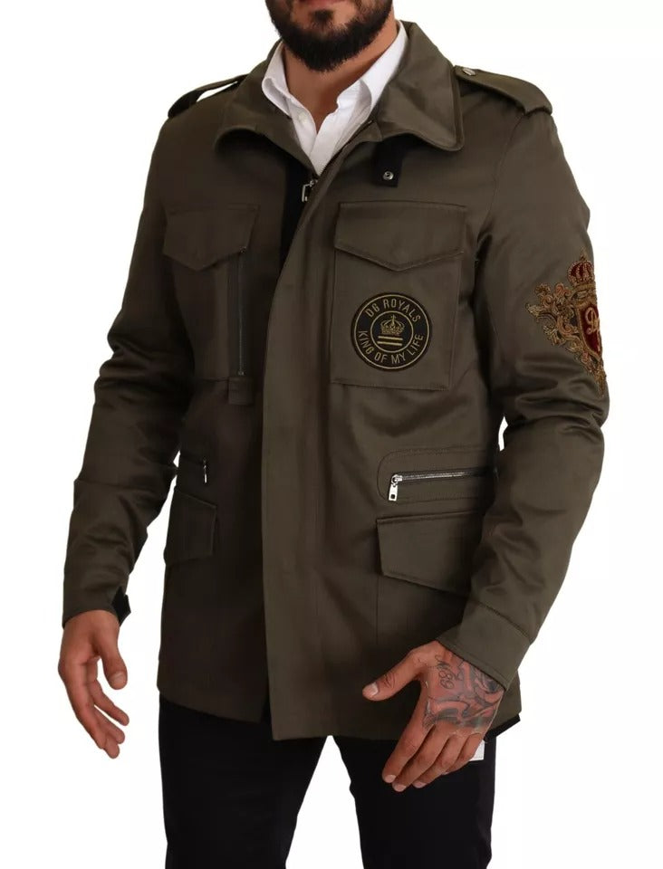Dolce & Gabbana Green Cotton DG Love Blouson Coat Men's Jacket (Pre-Owned)