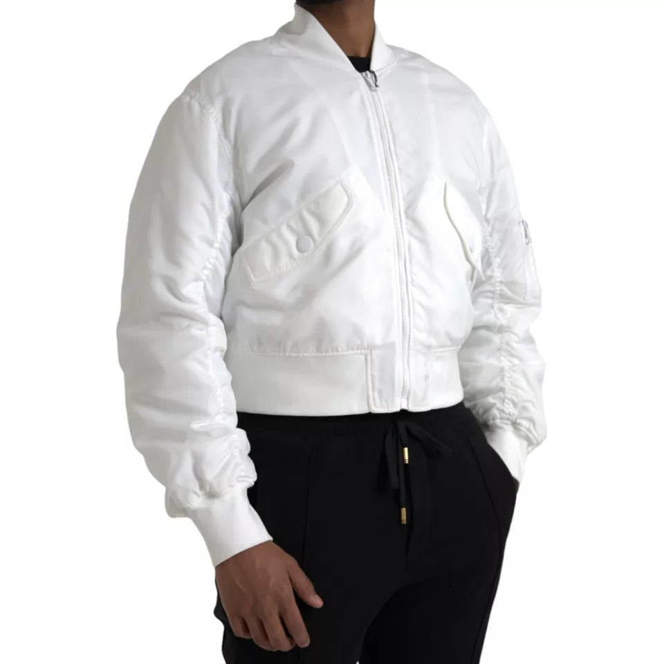 Dolce & Gabbana White Bomber Long Sleeves Full Zip Men's Jacket (Pre-Owned)