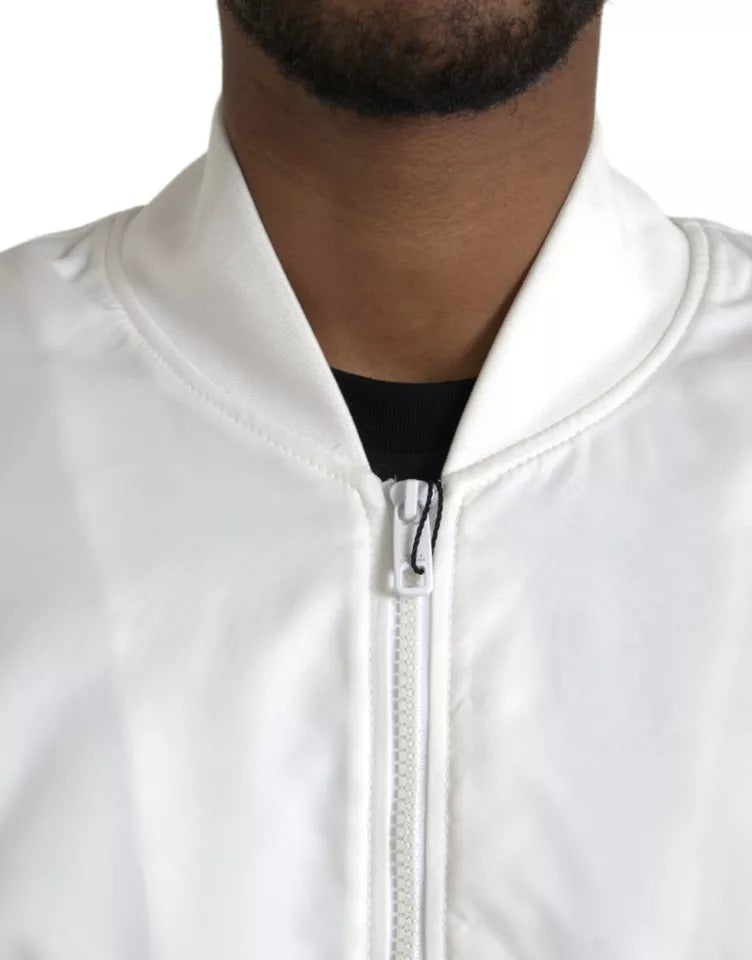 Dolce & Gabbana White Bomber Long Sleeves Full Zip Men's Jacket (Pre-Owned)