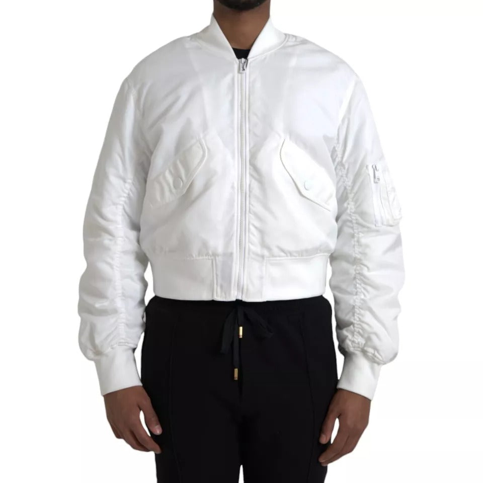 Dolce & Gabbana White Bomber Long Sleeves Full Zip Men's Jacket (Pre-Owned)