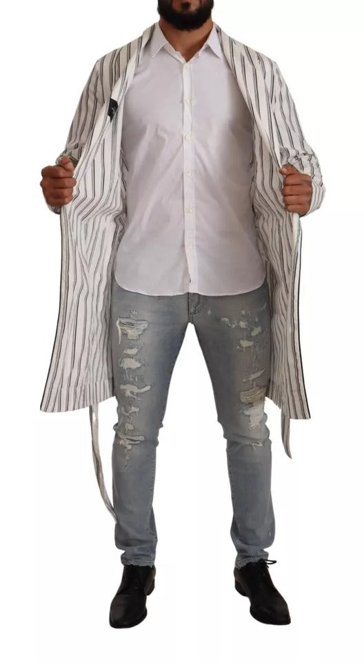 Dolce & Gabbana White Striped Cotton Robe Coat Wrap Men's Jacket (Pre-Owned)