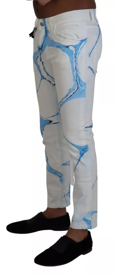 Dolce & Gabbana White Blue Cotton Skinny Denim Men's Jeans (Pre-Owned)