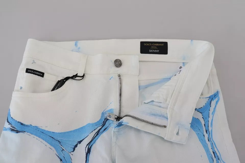 Dolce & Gabbana White Blue Cotton Skinny Denim Men's Jeans (Pre-Owned)