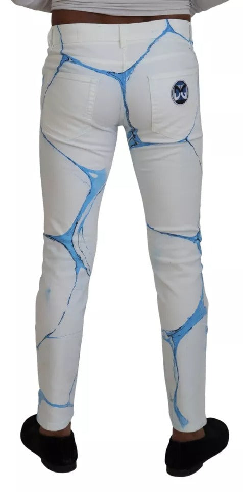 Dolce & Gabbana White Blue Cotton Skinny Denim Men's Jeans (Pre-Owned)