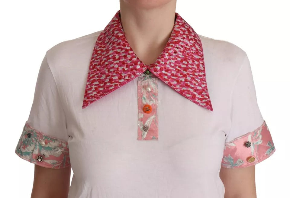 Dolce & Gabbana White Sartoria T-shirt Button Wide Collar Women's Top (Pre-Owned)