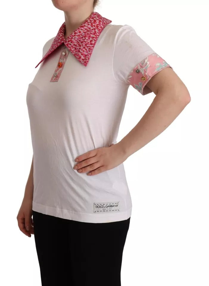 Dolce & Gabbana White Sartoria T-shirt Button Wide Collar Women's Top (Pre-Owned)